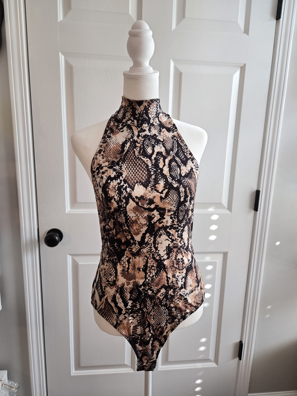 Fashion Nova High-Neck Snake Print Bodysuit - Brown & Black